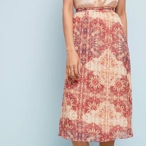 Anthropologie Red and Cream Midi Skirt